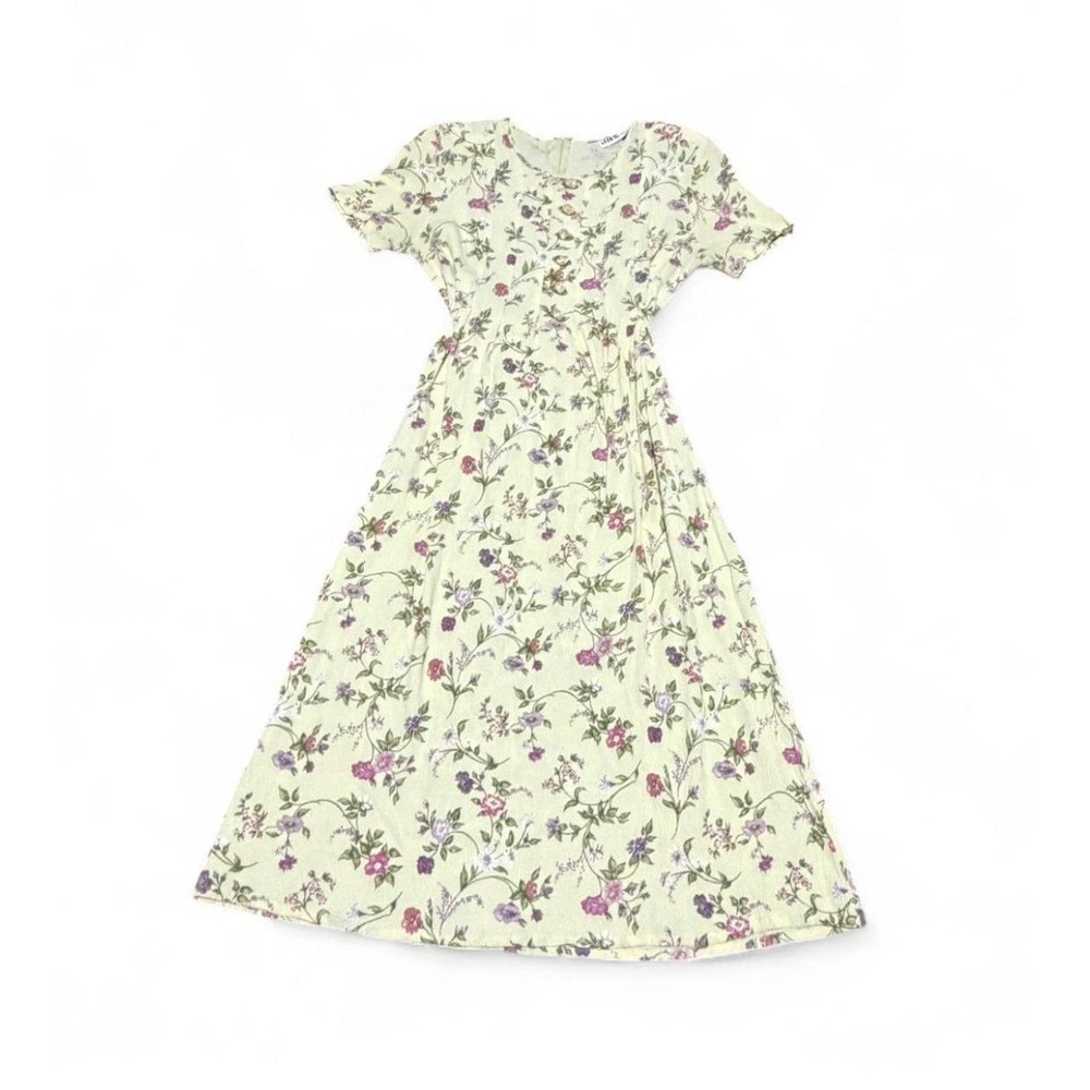 Vintage JBS LTD Floral Cottagecore Maxi Dress Rose Buttons Tie Back Size 14
